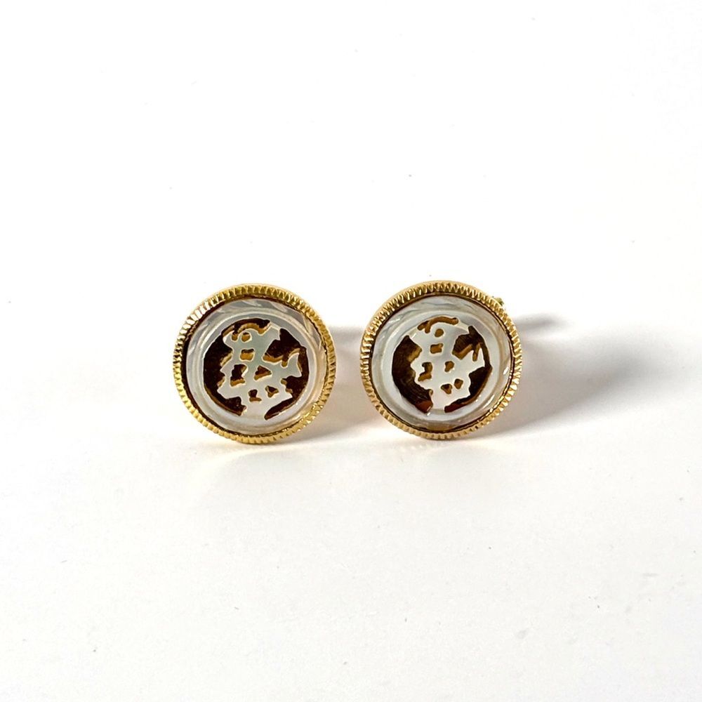 Vintage Mother of Pearl Gold Round Cufflinks | Classic Mid-Century Elegance